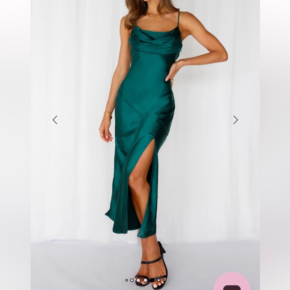 Hello Molly Forest Green Satin Midi Dress